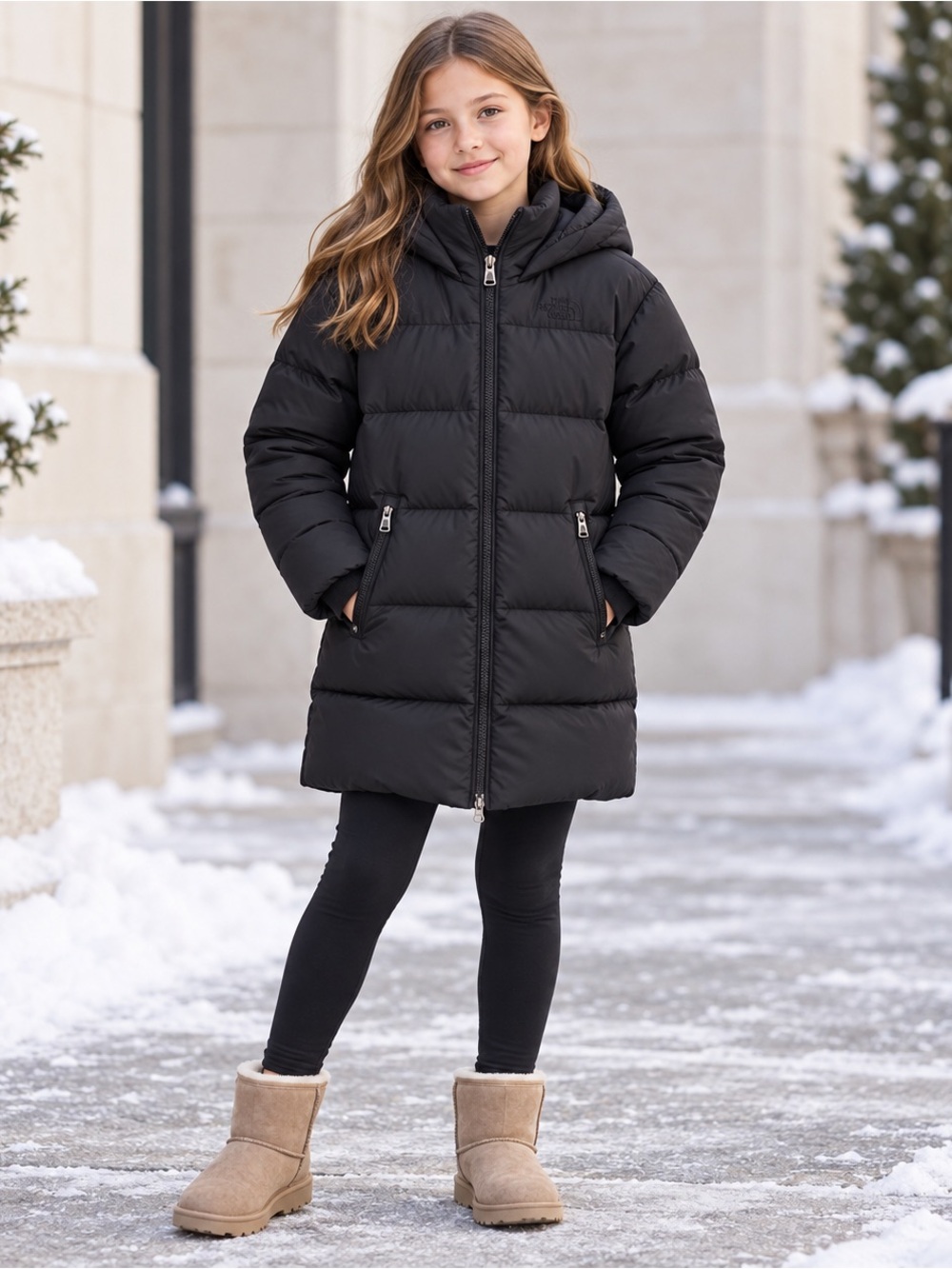 The North Face Girls 10/12 Black Down Puffer Parka Hooded Winter Coat